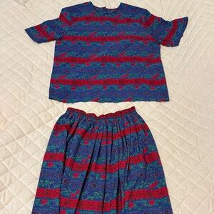 Grandma Core Vintage Patterned Top and Skirt Set